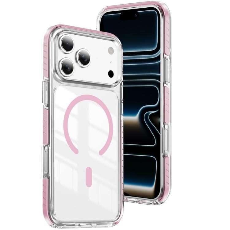 For iPhone 17 Pro Max Crystal Shield Clear Magnetic Acrylic Hybrid TPU Phone Case(Pink)