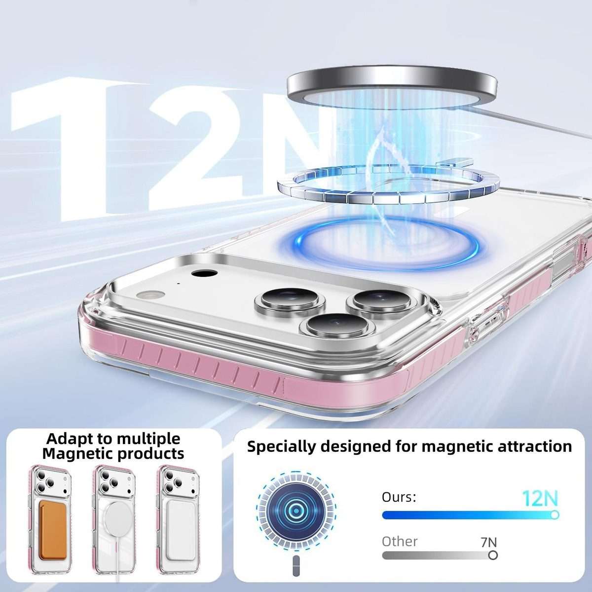 For iPhone 17 Pro Max Crystal Shield Clear Magnetic Acrylic Hybrid TPU Phone Case(Pink)