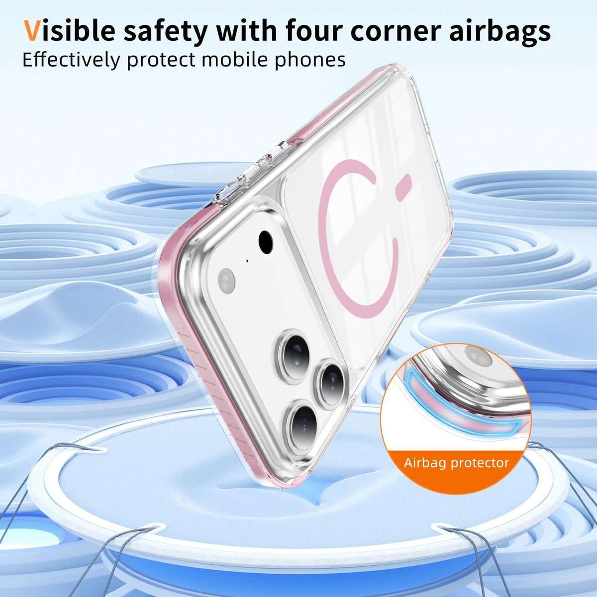 For iPhone 17 Pro Max Crystal Shield Clear Magnetic Acrylic Hybrid TPU Phone Case(Pink)