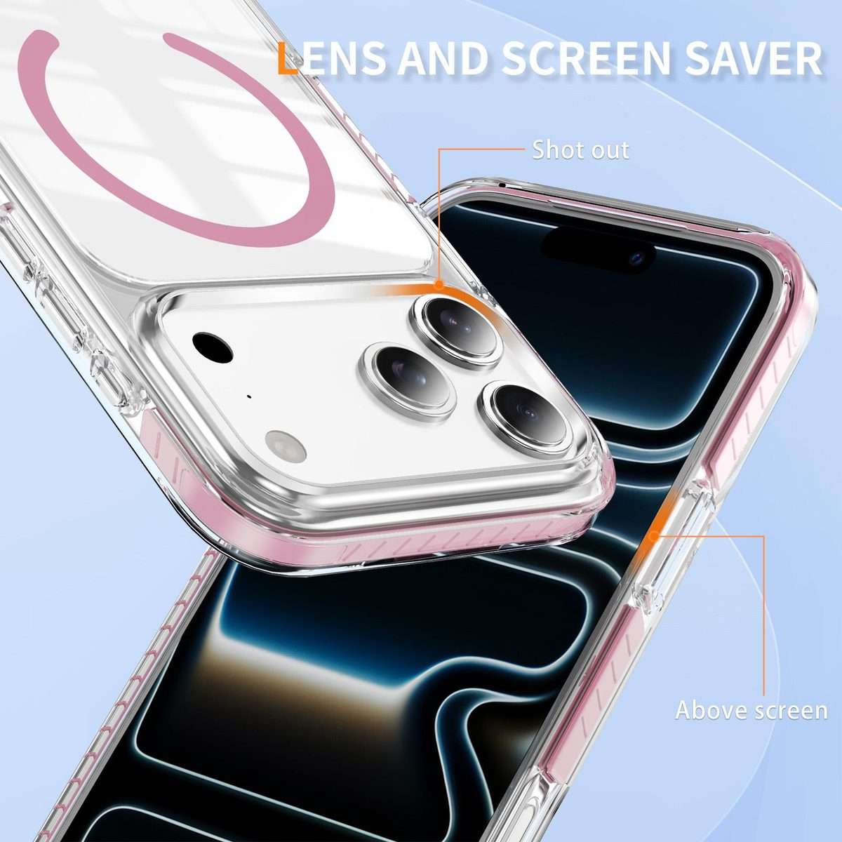For iPhone 17 Pro Max Crystal Shield Clear Magnetic Acrylic Hybrid TPU Phone Case(Pink)