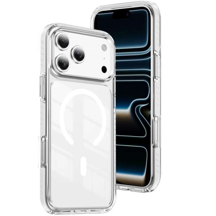 For iPhone 17 Pro Crystal Shield Clear Magnetic Acrylic Hybrid TPU Phone Case(White)