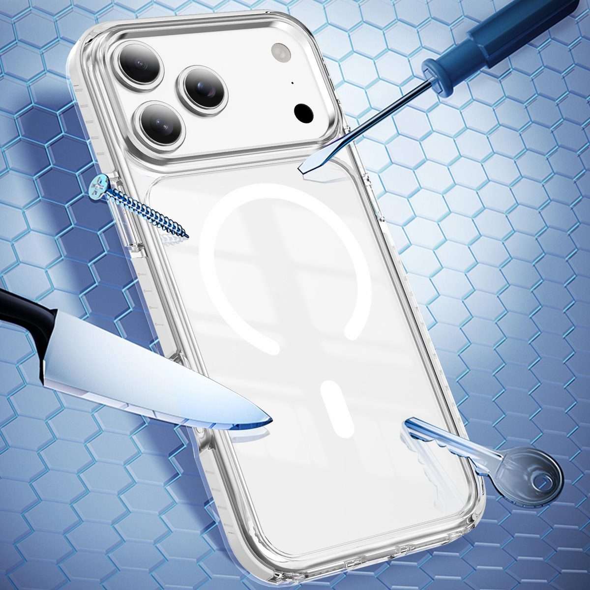 For iPhone 17 Pro Crystal Shield Clear Magnetic Acrylic Hybrid TPU Phone Case(White)