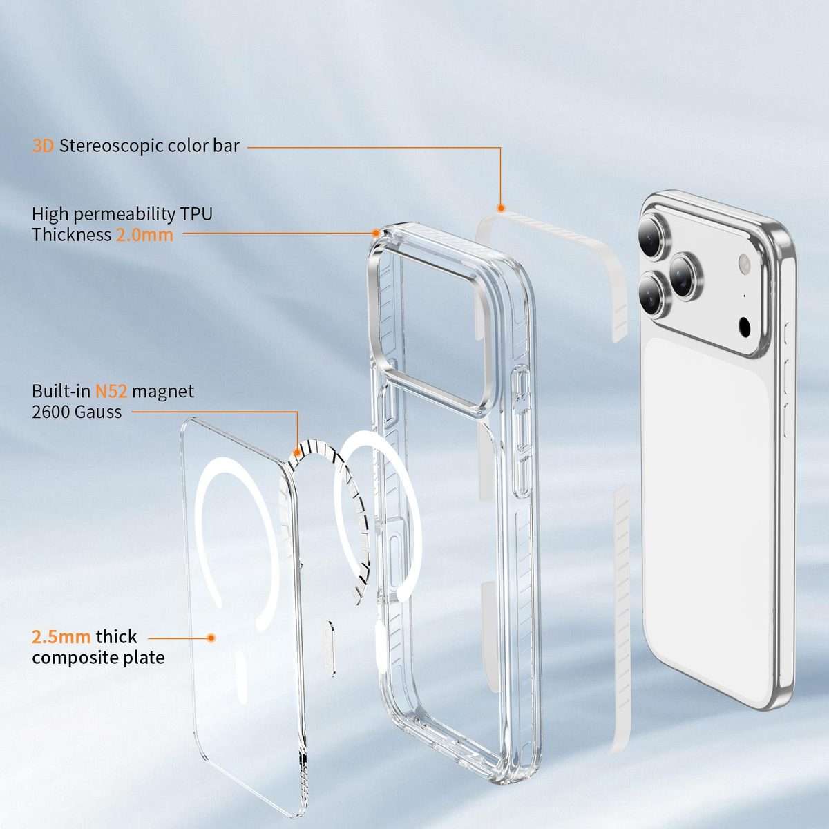For iPhone 17 Pro Crystal Shield Clear Magnetic Acrylic Hybrid TPU Phone Case(White)
