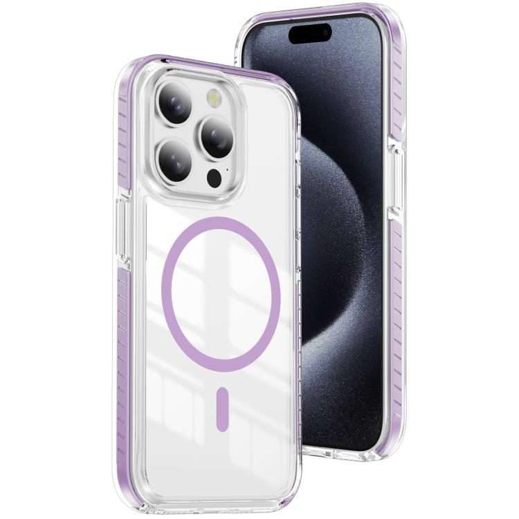 For iPhone 15 Pro Max Crystal Shield Clear Magnetic Acrylic Hybrid TPU Phone Case(Purple)