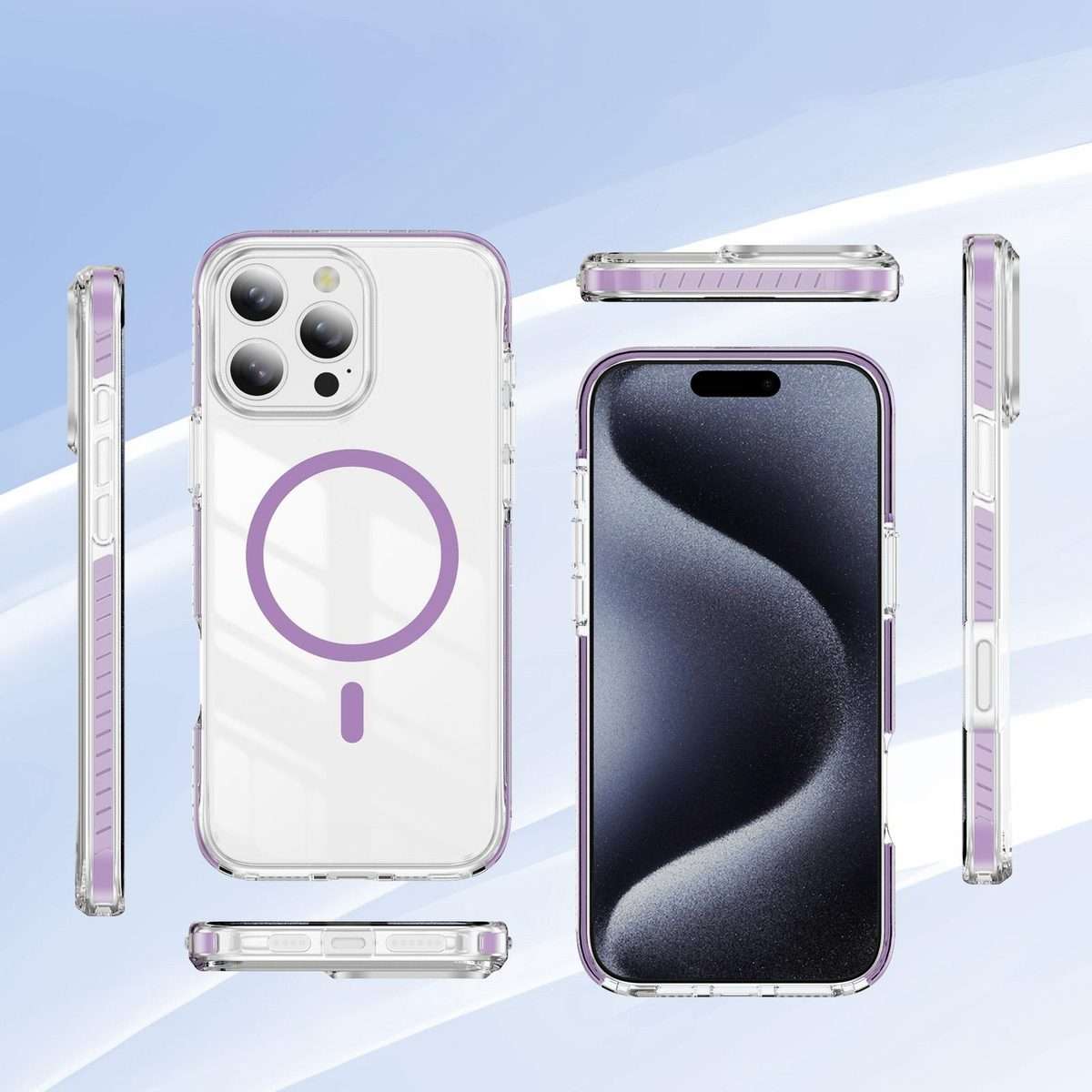For iPhone 15 Pro Max Crystal Shield Clear Magnetic Acrylic Hybrid TPU Phone Case(Purple)