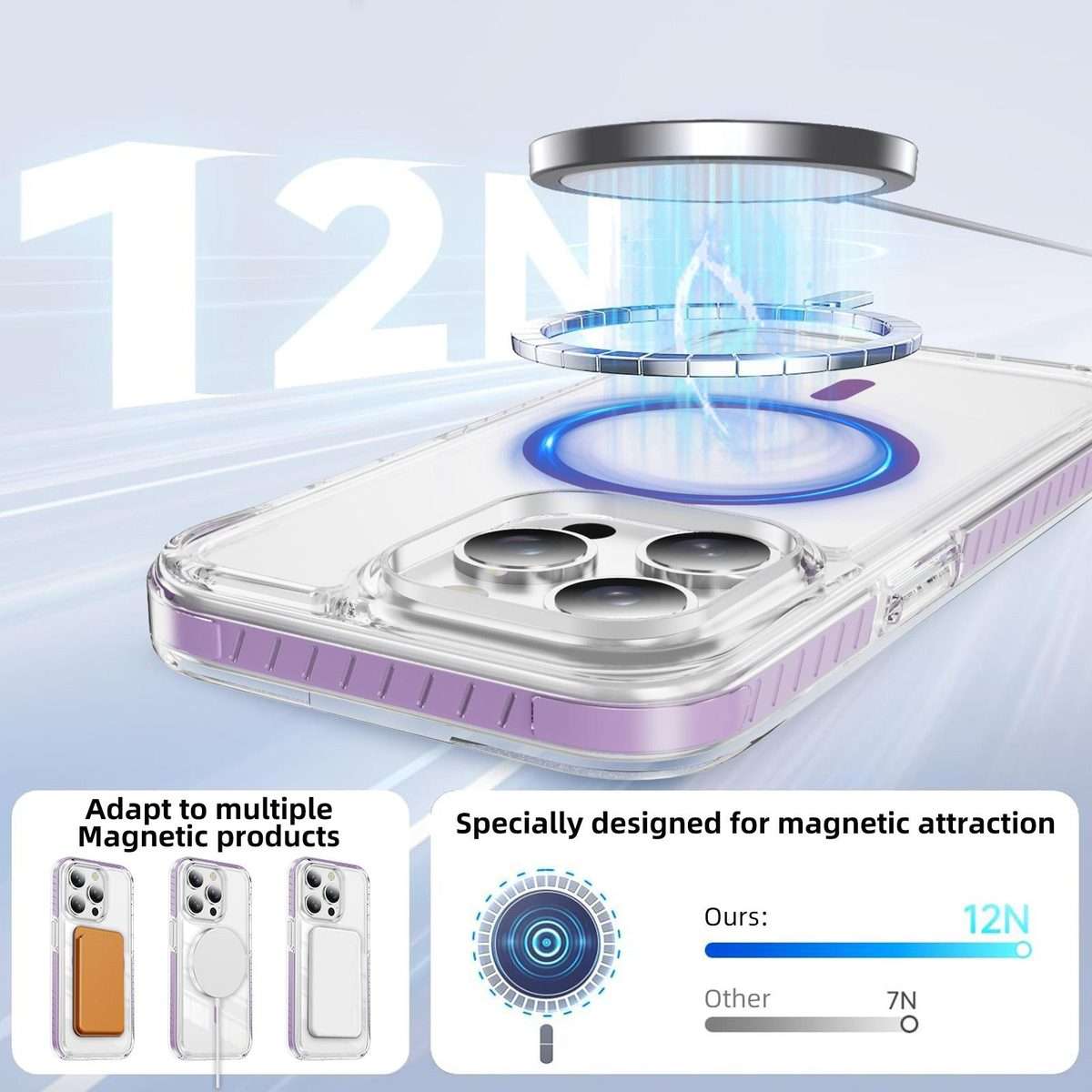 For iPhone 15 Pro Max Crystal Shield Clear Magnetic Acrylic Hybrid TPU Phone Case(Purple)