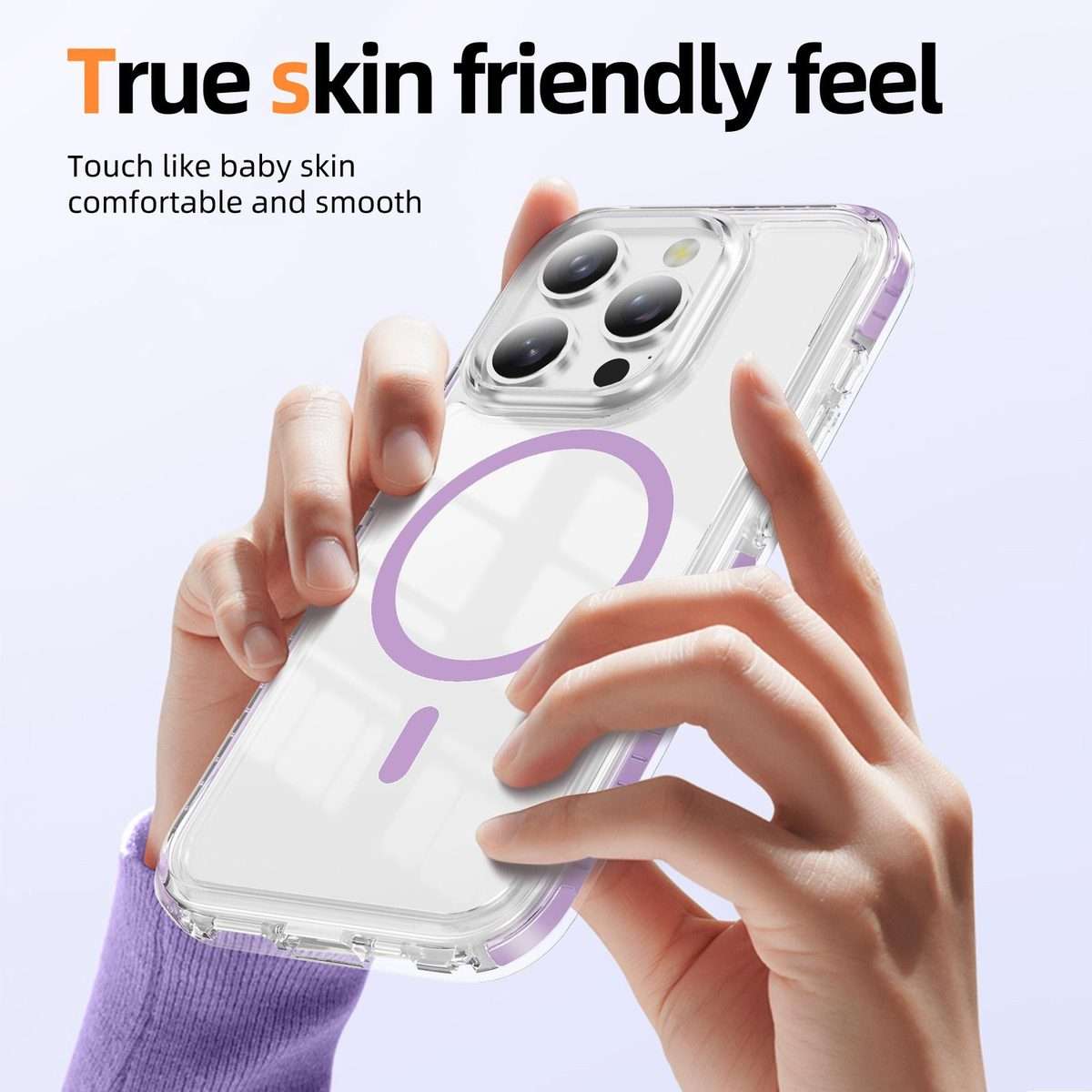 For iPhone 15 Pro Max Crystal Shield Clear Magnetic Acrylic Hybrid TPU Phone Case(Purple)