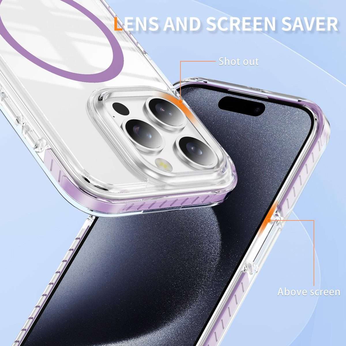 For iPhone 15 Pro Max Crystal Shield Clear Magnetic Acrylic Hybrid TPU Phone Case(Purple)