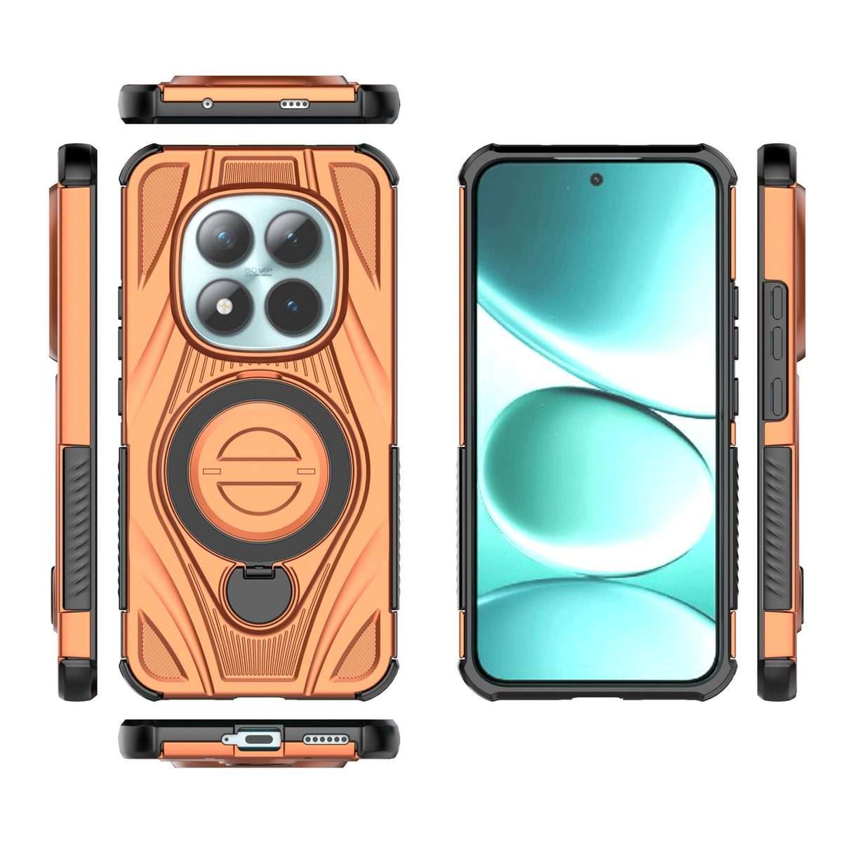 For Redmi Note 15 Pro+ 5G Global 163.3mm Star Ring Metallic Pivot Bracket Magnetic Ph ... (Orange)