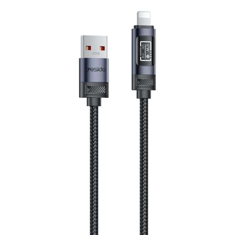 Yesido CA138L 12W 2.4A USB to 8 Pin OLED Display Charging Data Cable, Length:1.2m(Black)