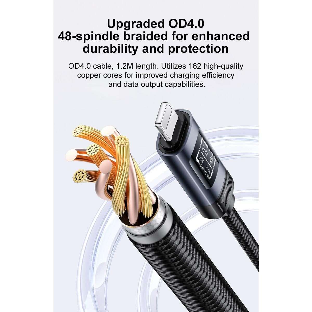 Yesido CA138L 12W 2.4A USB to 8 Pin OLED Display Charging Data Cable, Length:1.2m(Black)
