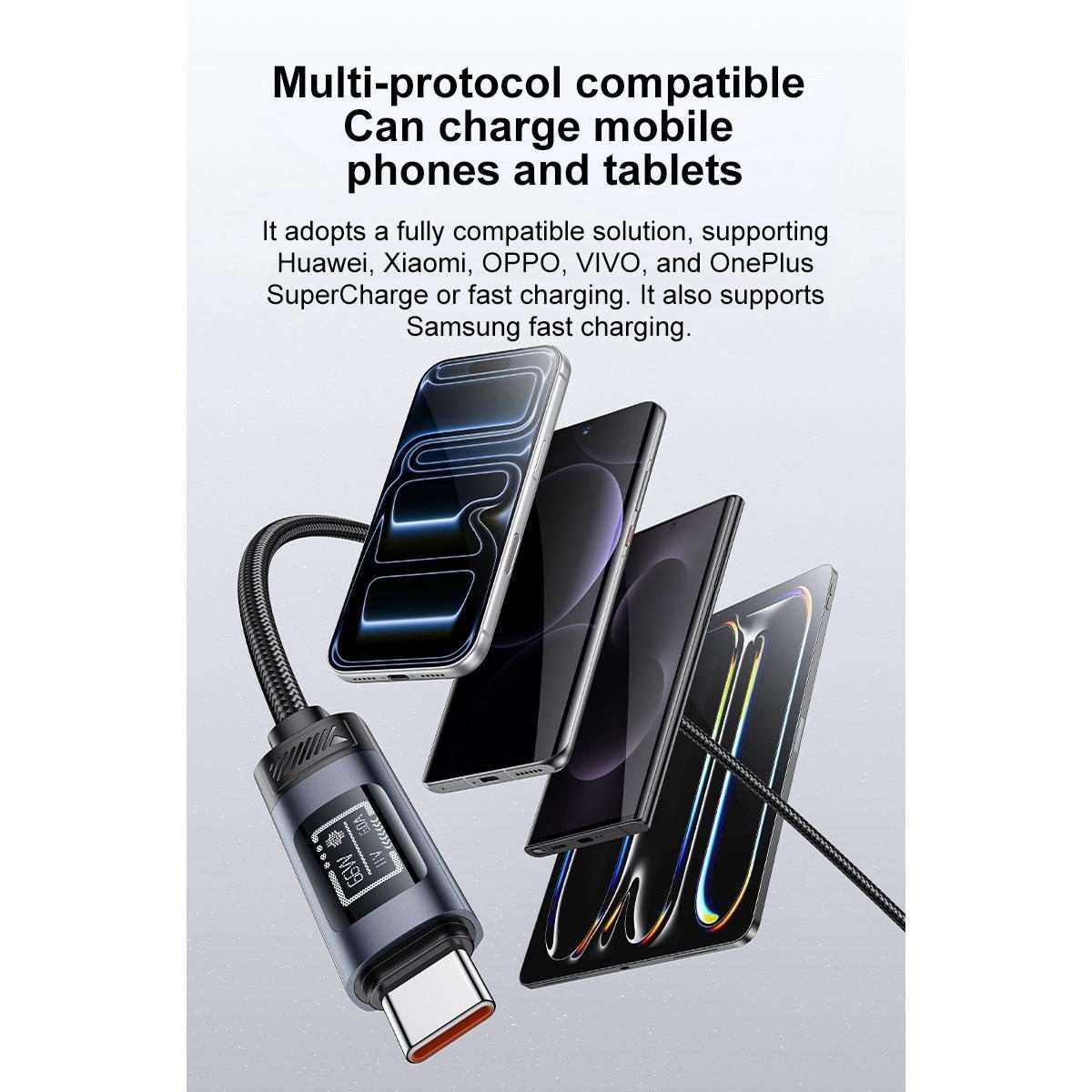 Yesido CA138C 66W USB to Type-C OLED Display Charging Data Cable, Length:1.2m(Black)