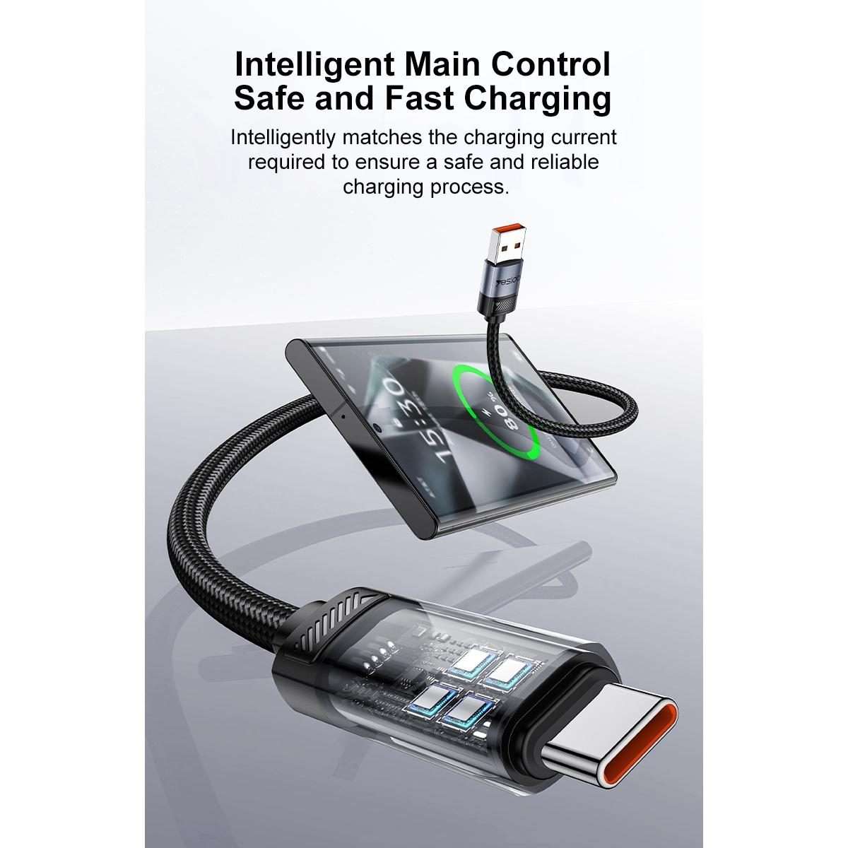 Yesido CA138C 66W USB to Type-C OLED Display Charging Data Cable, Length:1.2m(Black)