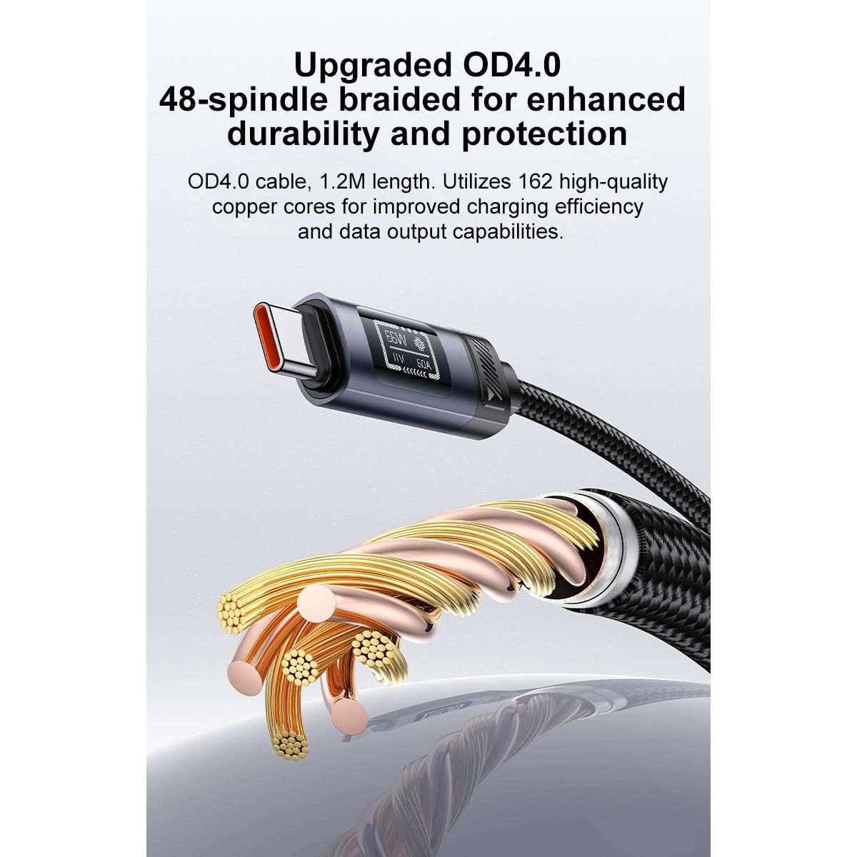 Yesido CA138C 66W USB to Type-C OLED Display Charging Data Cable, Length:1.2m(Black)