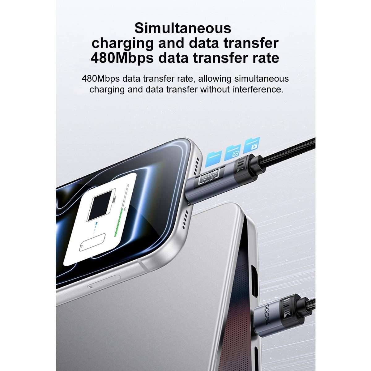 Yesido CA202 100W 5A Type-C to Type-C OLED Display Charging Data Cable, Length:1.2m(Black)