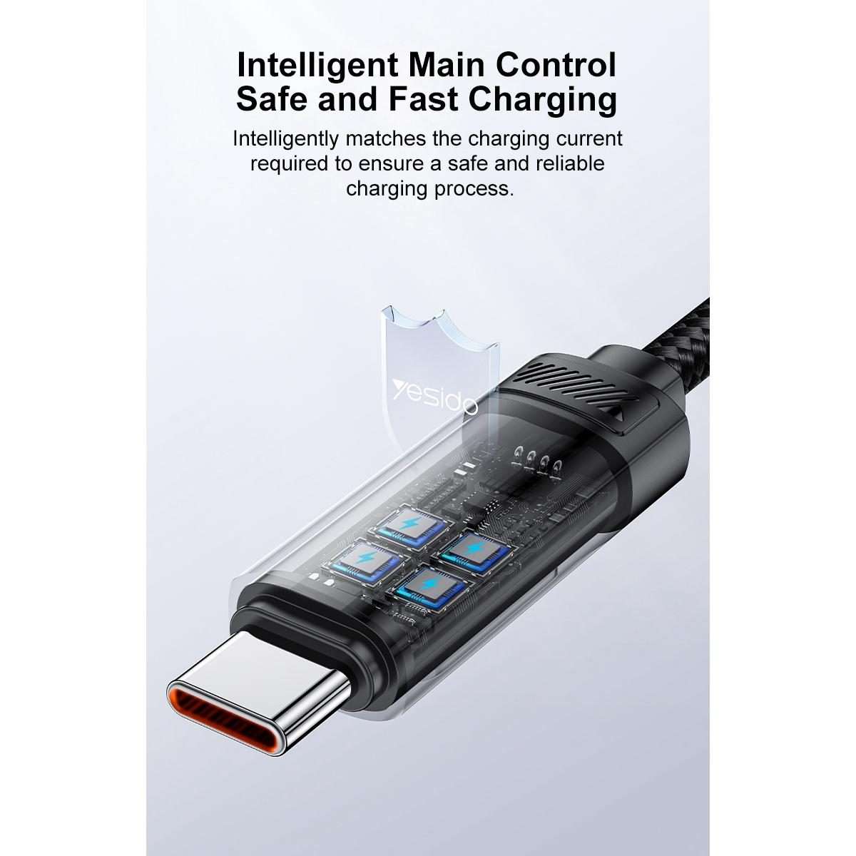 Yesido CA202 100W 5A Type-C to Type-C OLED Display Charging Data Cable, Length:1.2m(Black)