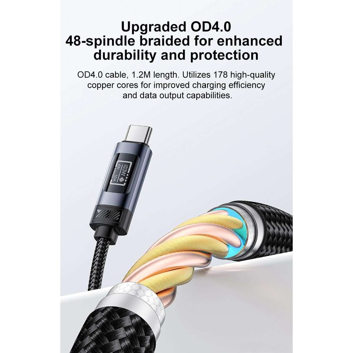 Yesido CA202 100W 5A Type-C to Type-C OLED Display Charging Data Cable, Length:1.2m(Black)