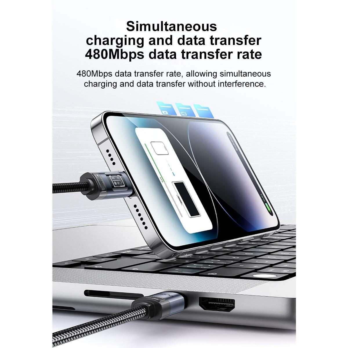 Yesido CA201 27W Type-C to 8 Pin OLED Display Charging Data Cable, Length:1.2m(Black)