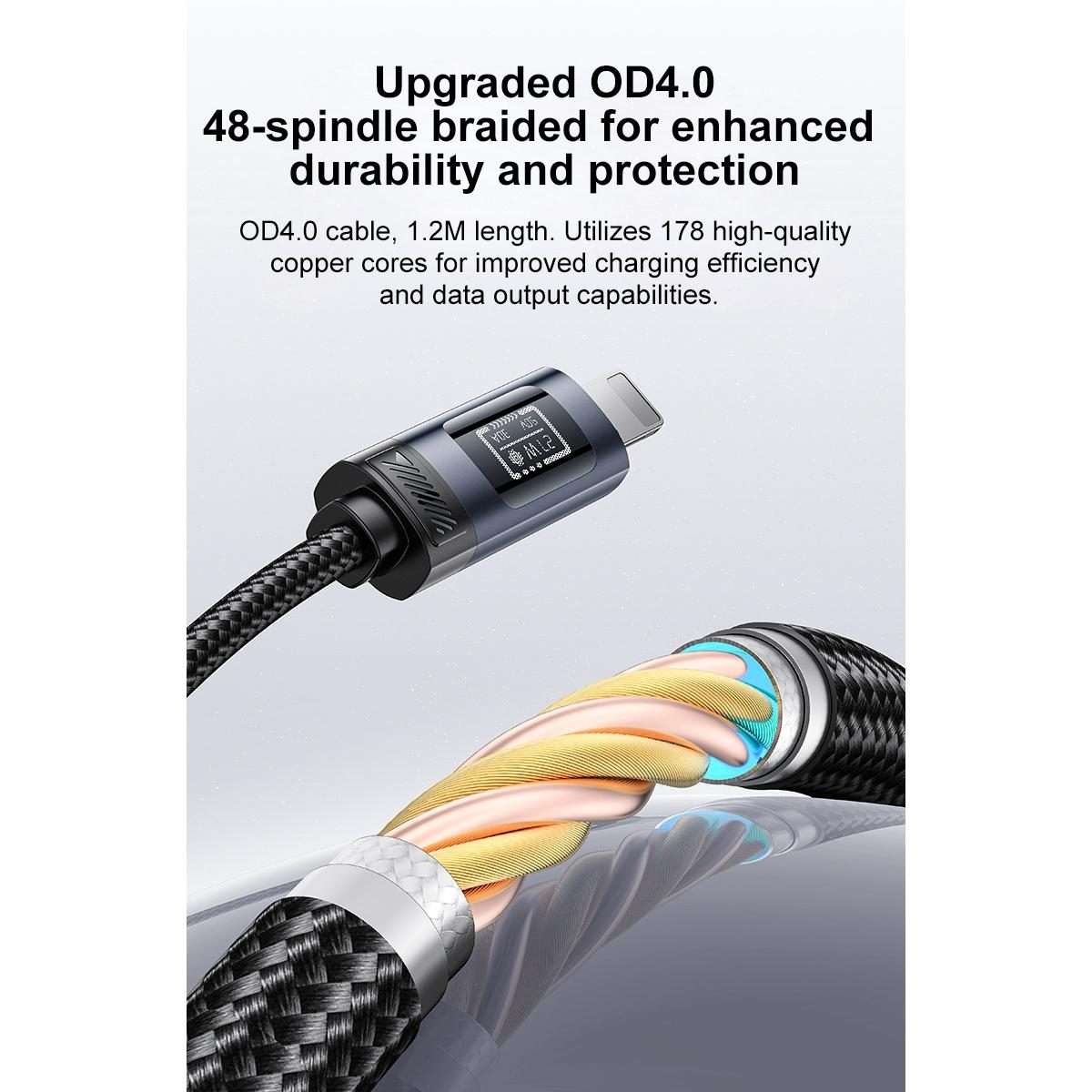 Yesido CA201 27W Type-C to 8 Pin OLED Display Charging Data Cable, Length:1.2m(Black)