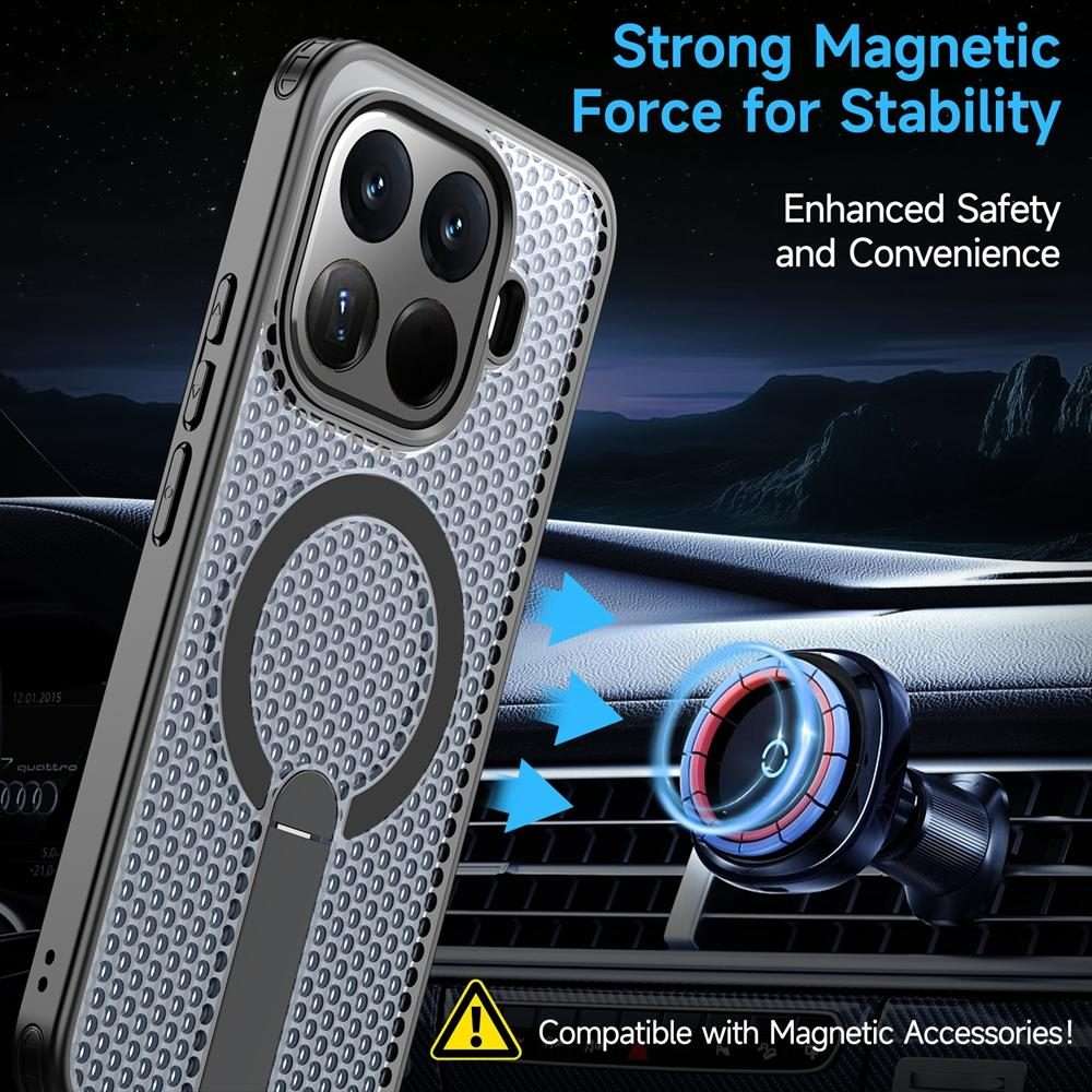 For Xiaomi 15T Pro 5G Honeycomb Cooling MagSafe Holder Phone Case(Black)