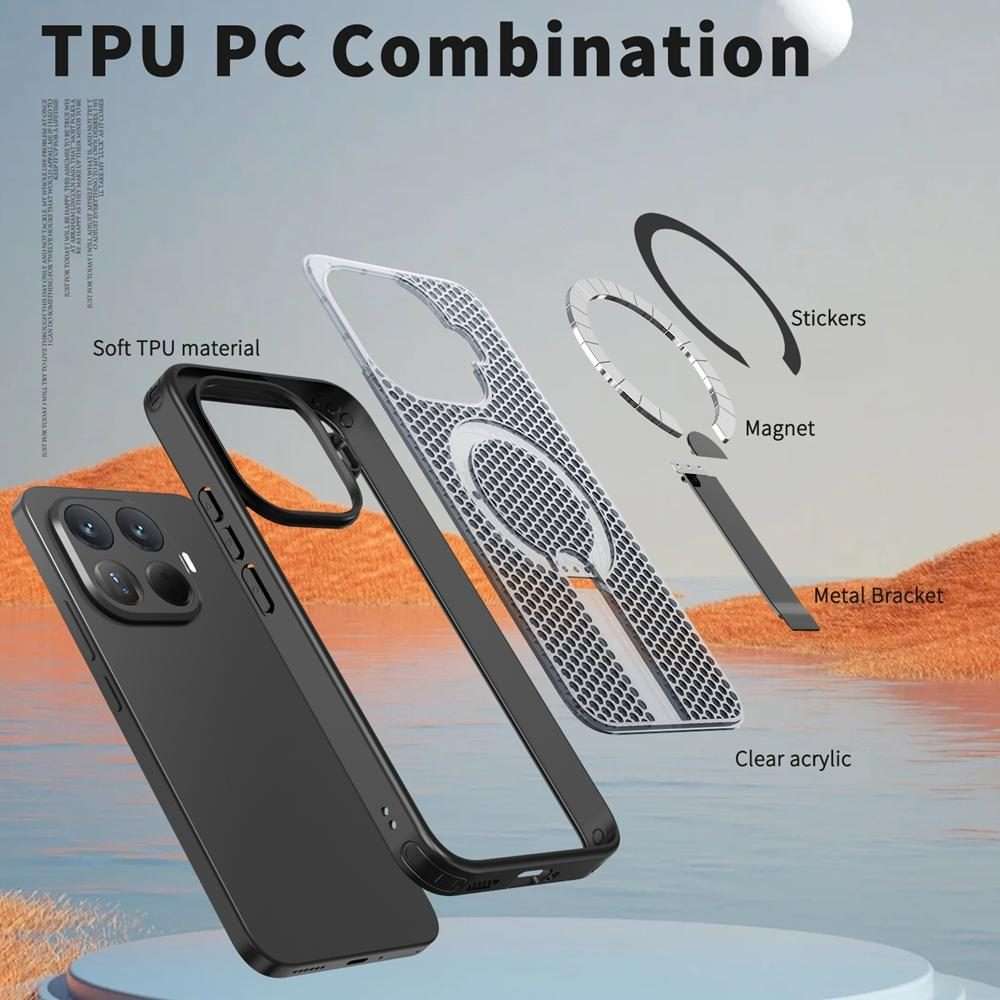 For Xiaomi 15T Pro 5G Honeycomb Cooling MagSafe Holder Phone Case(Black)