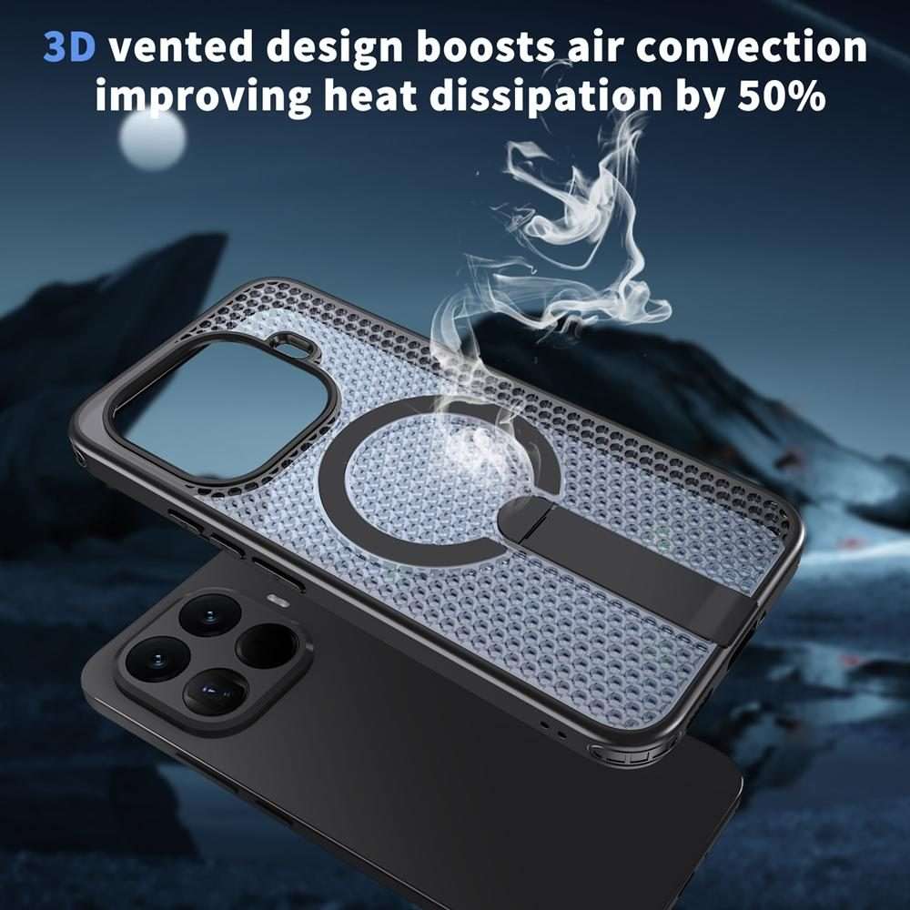 For Xiaomi 15T Pro 5G Honeycomb Cooling MagSafe Holder Phone Case(Black)