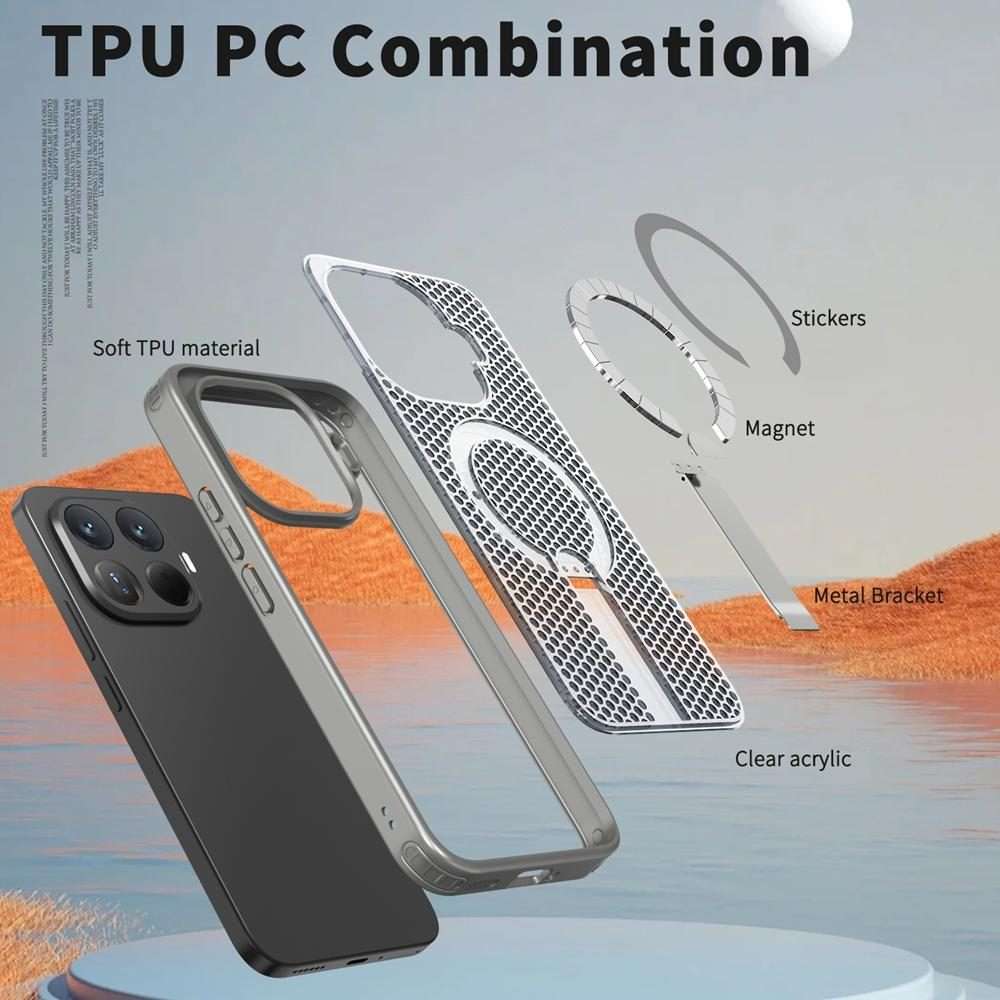 For Xiaomi 15T Pro 5G Honeycomb Cooling MagSafe Holder Phone Case(Titanium Grey)