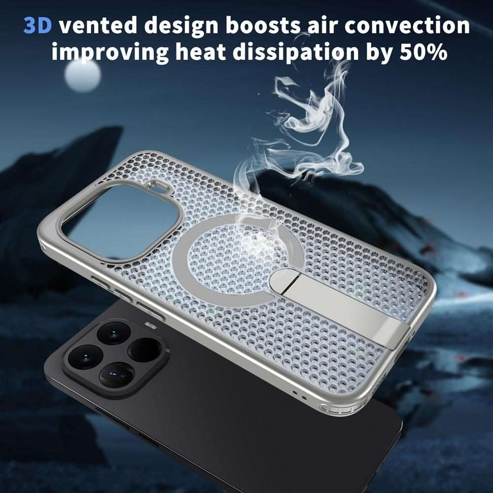 For Xiaomi 15T Pro 5G Honeycomb Cooling MagSafe Holder Phone Case(Titanium Grey)