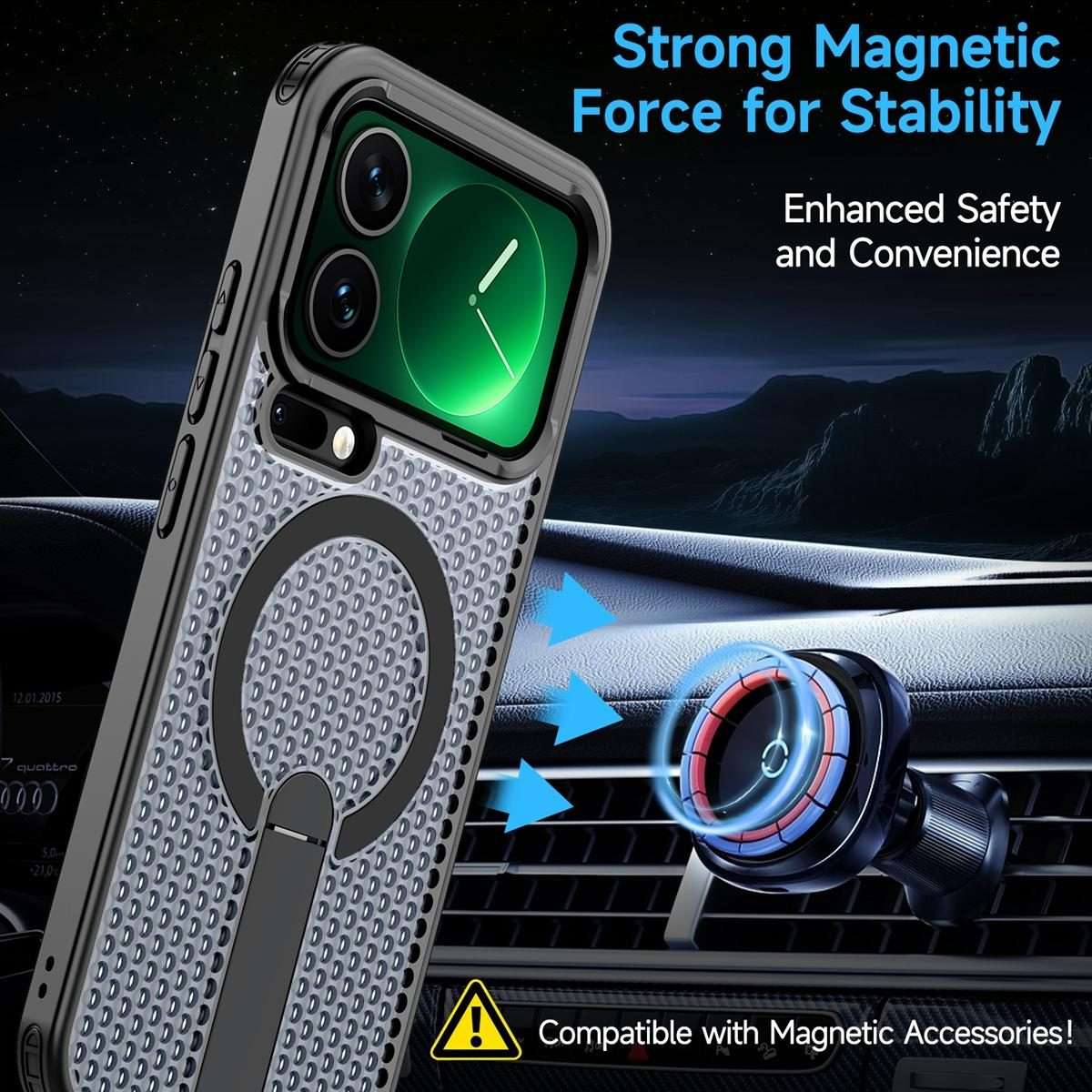 For Xiaomi 17 Pro Max Honeycomb Cooling MagSafe Holder Phone Case(Black)