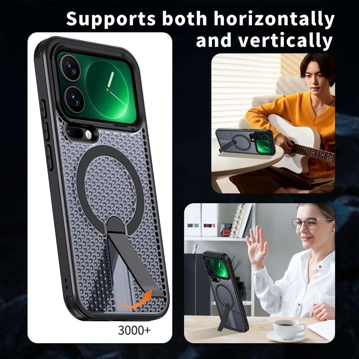 For Xiaomi 17 Pro Max Honeycomb Cooling MagSafe Holder Phone Case(Black)