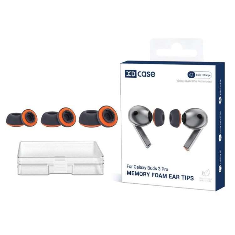 For Samsung Galaxy Buds3 Pro XDcase 3 Pairs Replacement Silicone Sponge Ear Tip ... (Black Orange)