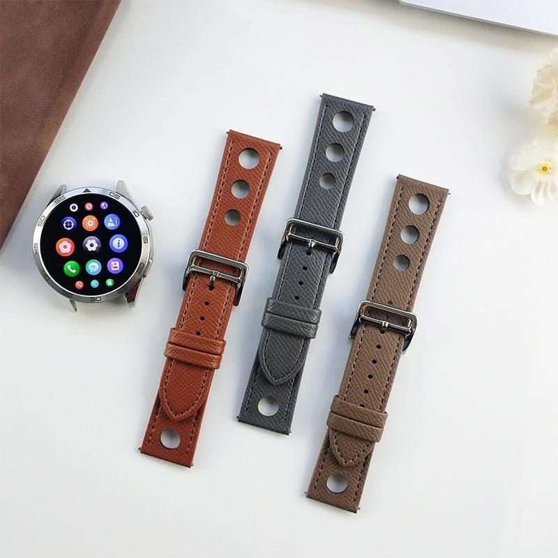 20mm xDfind Flat-head Hole Palm Texture Vegan Leather Watch Band(Brown)