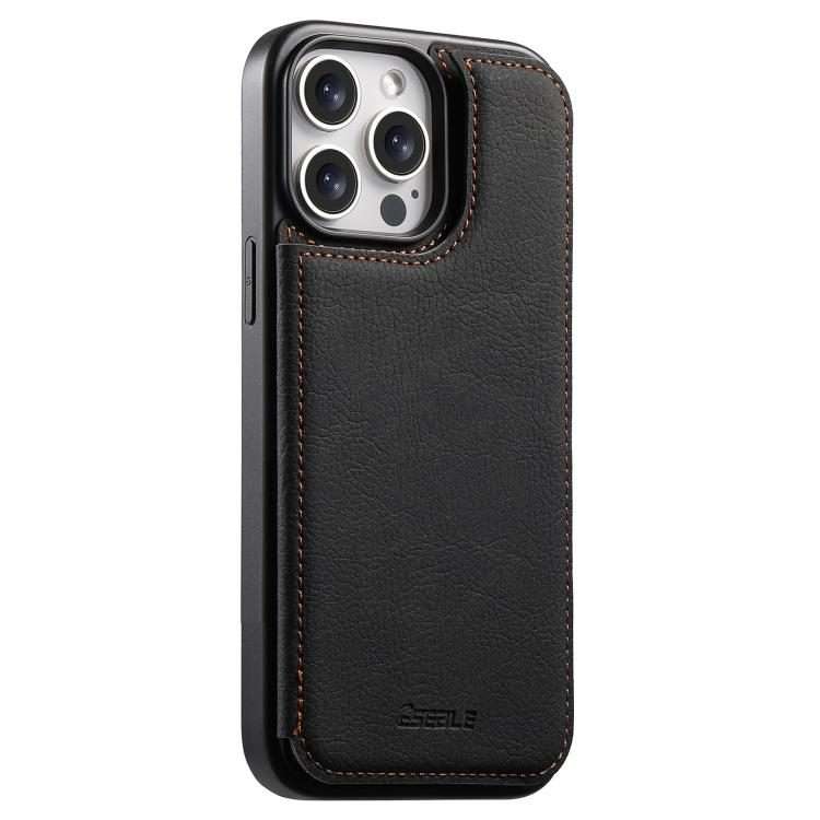 For iPhone 13 Pro Max ESEBLE Retro Texture Double Buckle Card Slot Phone Case(Black)