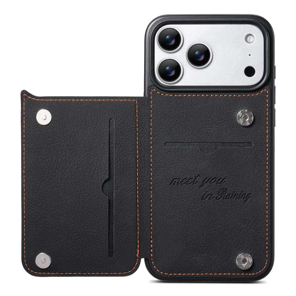 For iPhone 13 Pro Max ESEBLE Retro Texture Double Buckle Card Slot Phone Case(Black)