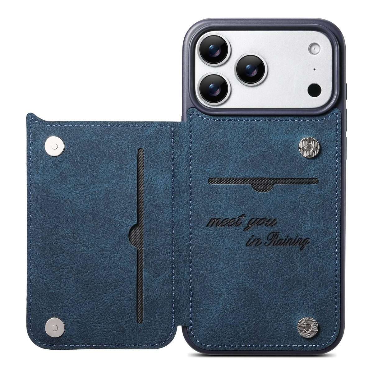For iPhone 13 Pro Max ESEBLE Retro Texture Double Buckle Card Slot Phone Case(Blue)