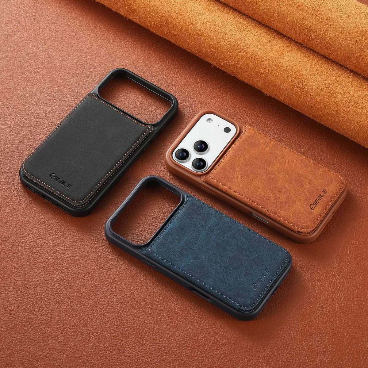 For iPhone 13 Pro Max ESEBLE Retro Texture Double Buckle Card Slot Phone Case(Blue)