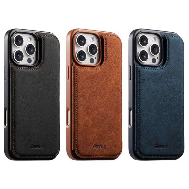 For iPhone 13 Pro ESEBLE Retro Texture Double Buckle Card Slot Phone Case(Blue)