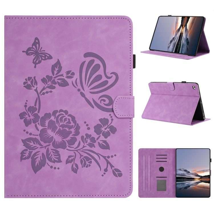 For iPad 9.7 2018 / 2017 Butterfly Loves Flowers Embossed Leather Smart Tablet Case(Light Purple)