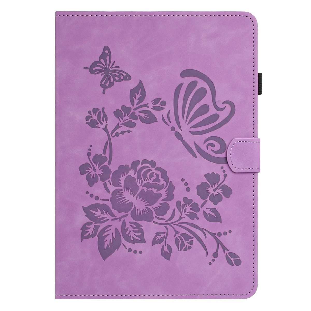 For iPad 9.7 2018 / 2017 Butterfly Loves Flowers Embossed Leather Smart Tablet Case(Light Purple)