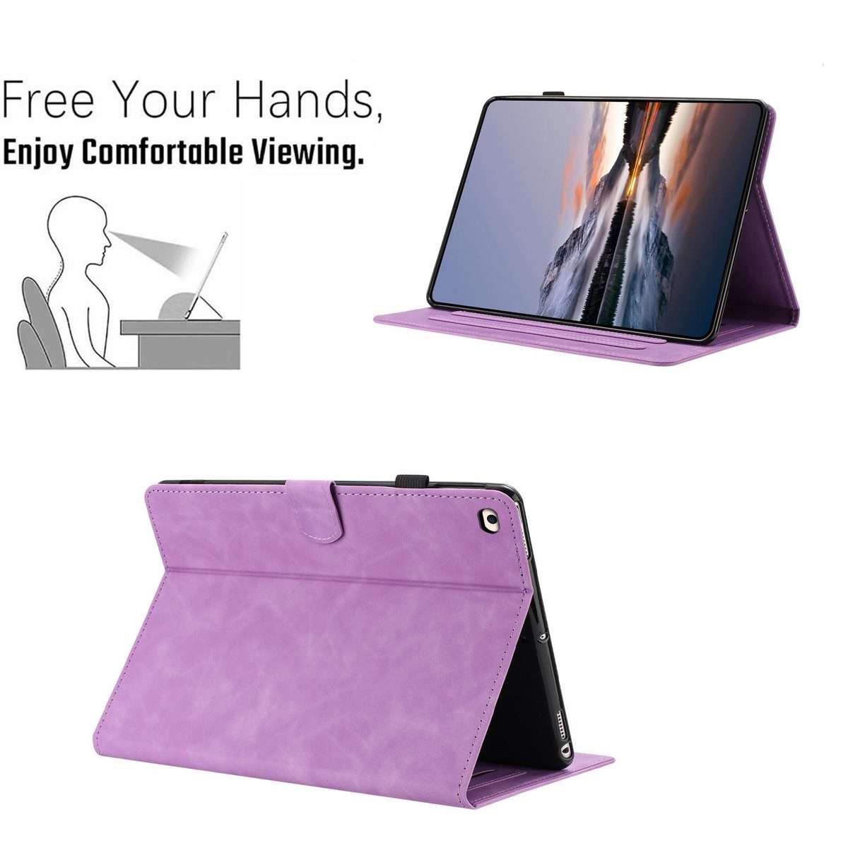 For iPad 9.7 2018 / 2017 Butterfly Loves Flowers Embossed Leather Smart Tablet Case(Light Purple)