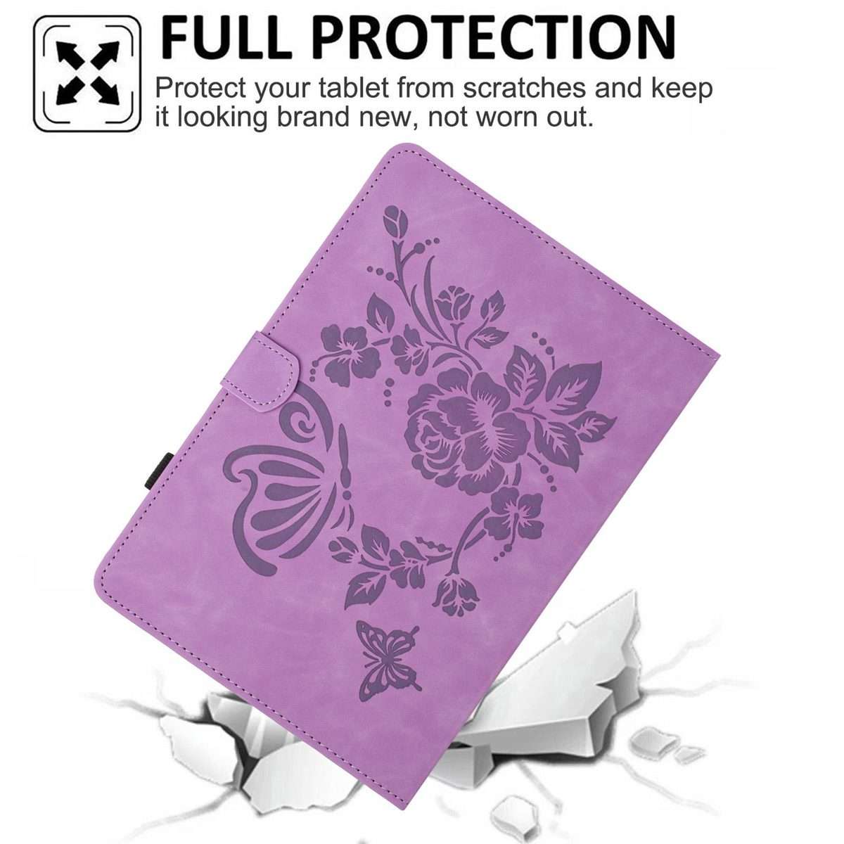 For iPad 9.7 2018 / 2017 Butterfly Loves Flowers Embossed Leather Smart Tablet Case(Light Purple)