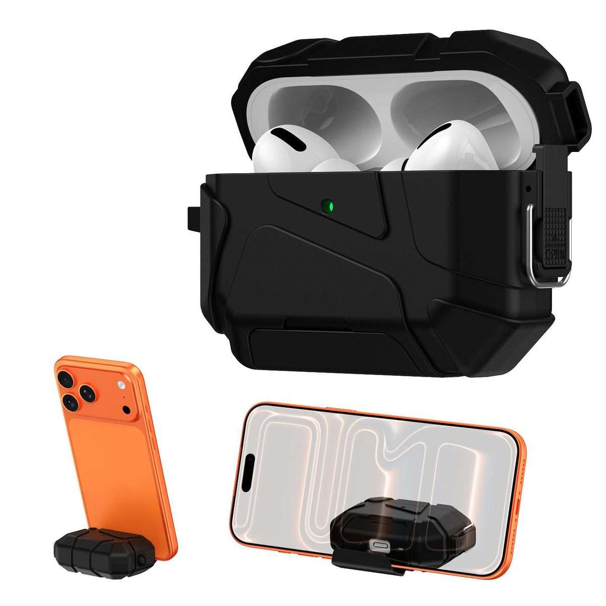 For AirPods Pro 2 / 1 XDcase Football-style Security Lock TPU Earbud Case with Hook & ... (Black)