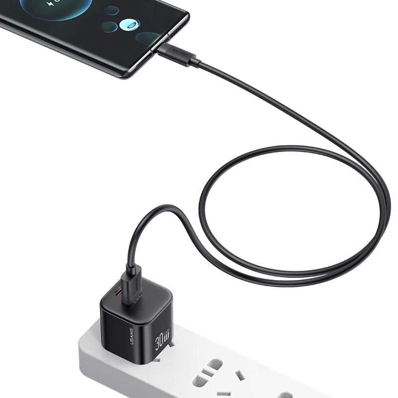 USAMS SJ777 U94 USB to Type-C 3A Fast Charging Data Cable, Length:1m(Black)