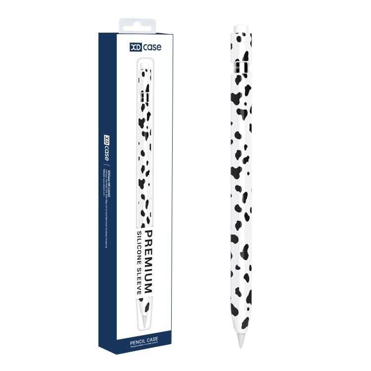 For Apple Pencil Pro / 2 XDcase Cow Print Silicone Protective Stylus Pen Sleeve(Black)