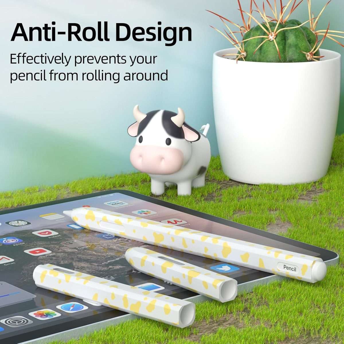 For Apple Pencil Pro / 2 XDcase Cow Print Silicone Protective Stylus Pen Sleeve(Black)