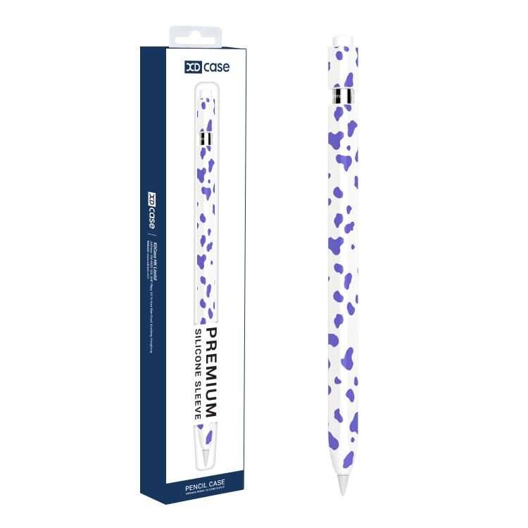 For Apple Pencil Pro / 2 XDcase Cow Print Silicone Protective Stylus Pen Sleeve(Purple)
