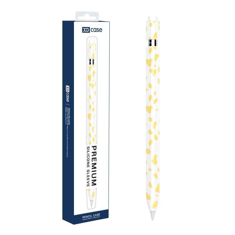 For Apple Pencil Pro / 2 XDcase Cow Print Silicone Protective Stylus Pen Sleeve(Yellow)