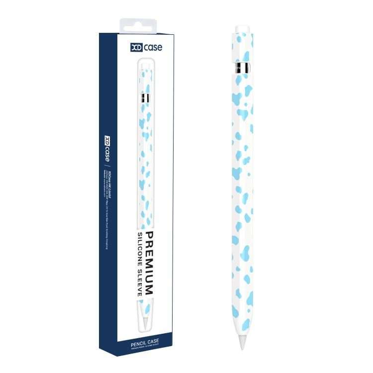 For Apple Pencil Pro / 2 XDcase Cow Print Silicone Protective Stylus Pen Sleeve(Blue)