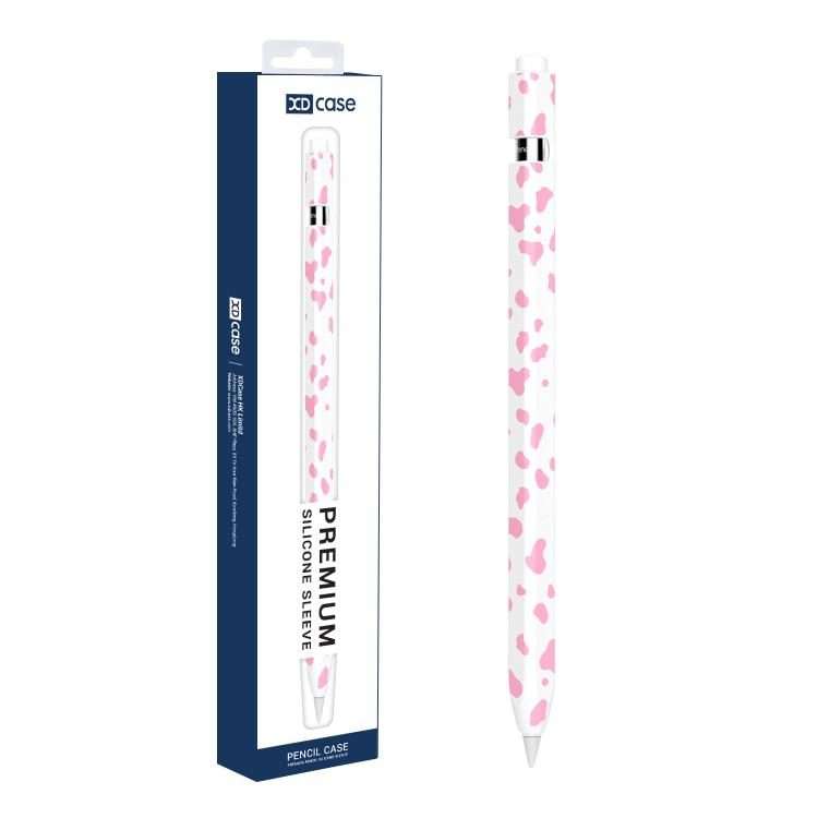 For Apple Pencil Pro / 2 XDcase Cow Print Silicone Protective Stylus Pen Sleeve(Pink)