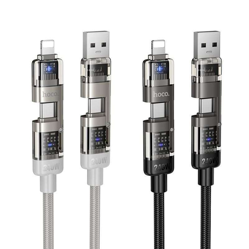 hoco U151 240W 4 in 1 USB and Type-C to Type-C and 8 Pin Charging Cable,Length: 1.2m(Black)
